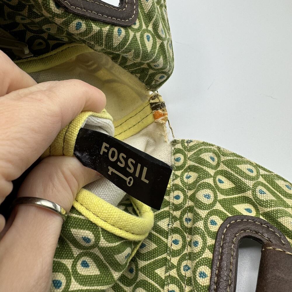 FOSSIL Key Per Coated Canvas Leather Tote Shoulder Bag Purse Flowers Green Brown - Picture 7 of 11